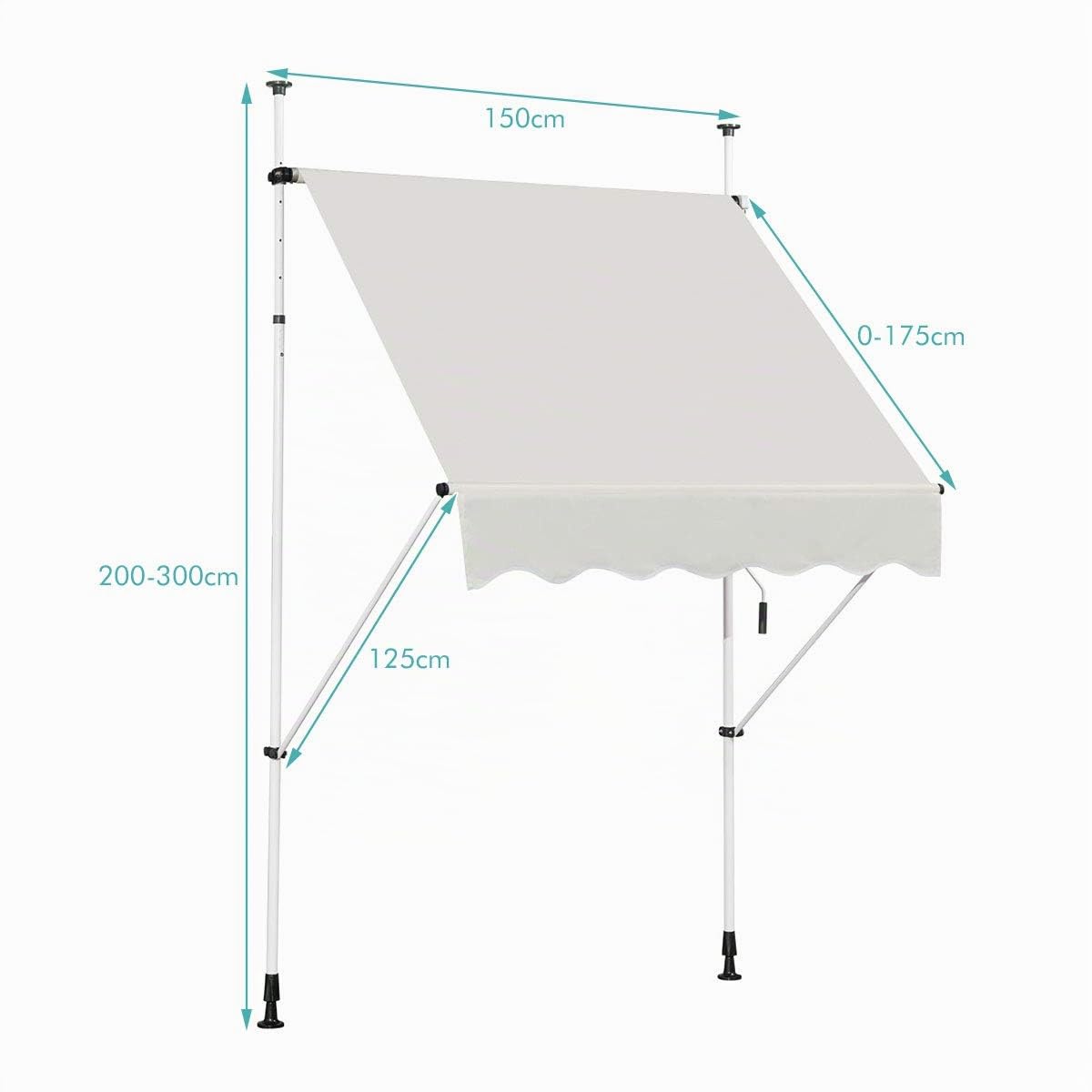 RELAX4LIFE Store Banne Manuel sans Perçage, Auvent Balcon Rétractable avec Manivelle, Tissu Oxford Anti-UV Imperméable, Hauteur Réglable 2-3 M, Store Banne pour Porte Fenêtre (Beige, 150 X 125 cm)