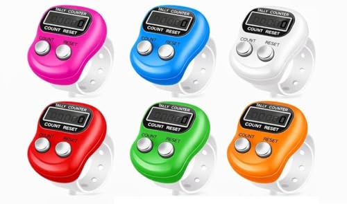 Image of KTRIO 6 Pack - Digital Finger Counter with LCD Display & Reset Button | Adjustable Ring Hand Tally Counter for Japa, Chanting, Meditation, Prayers, Sports, Golf, Knitting & Score Tracking