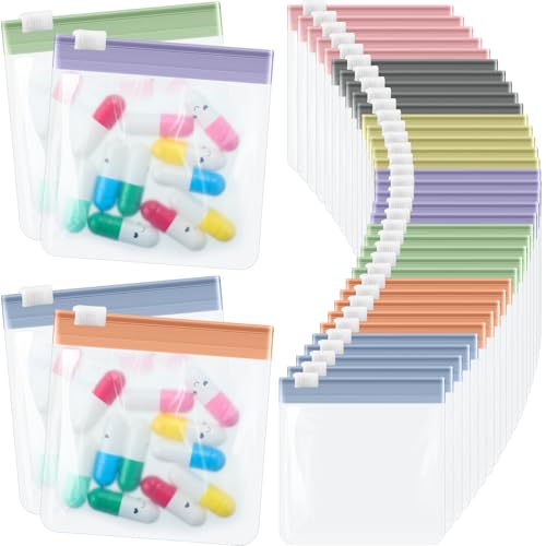 Image of Sherr 35 Pcs Pill Pouch Bags with Zipper Pill Pouch Set Travel Reusable Translucent Medicine Organizer Self Sealing Plastic Bag with Slide Lock for Storage(Stylish Morandi,3 x 3 Inch,Blank Style)