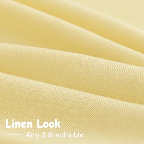 Nanspring Yellow Linen Boho Curtains for Bedroom Back Tab Rod Pocket Semi Sheer Linen Curtains 90 Inches Long 2 Panel Set Light Filtering Neutral Farmhouse Lightweight Drapes for Living Room 52x90 by Nanspring - Image 5
