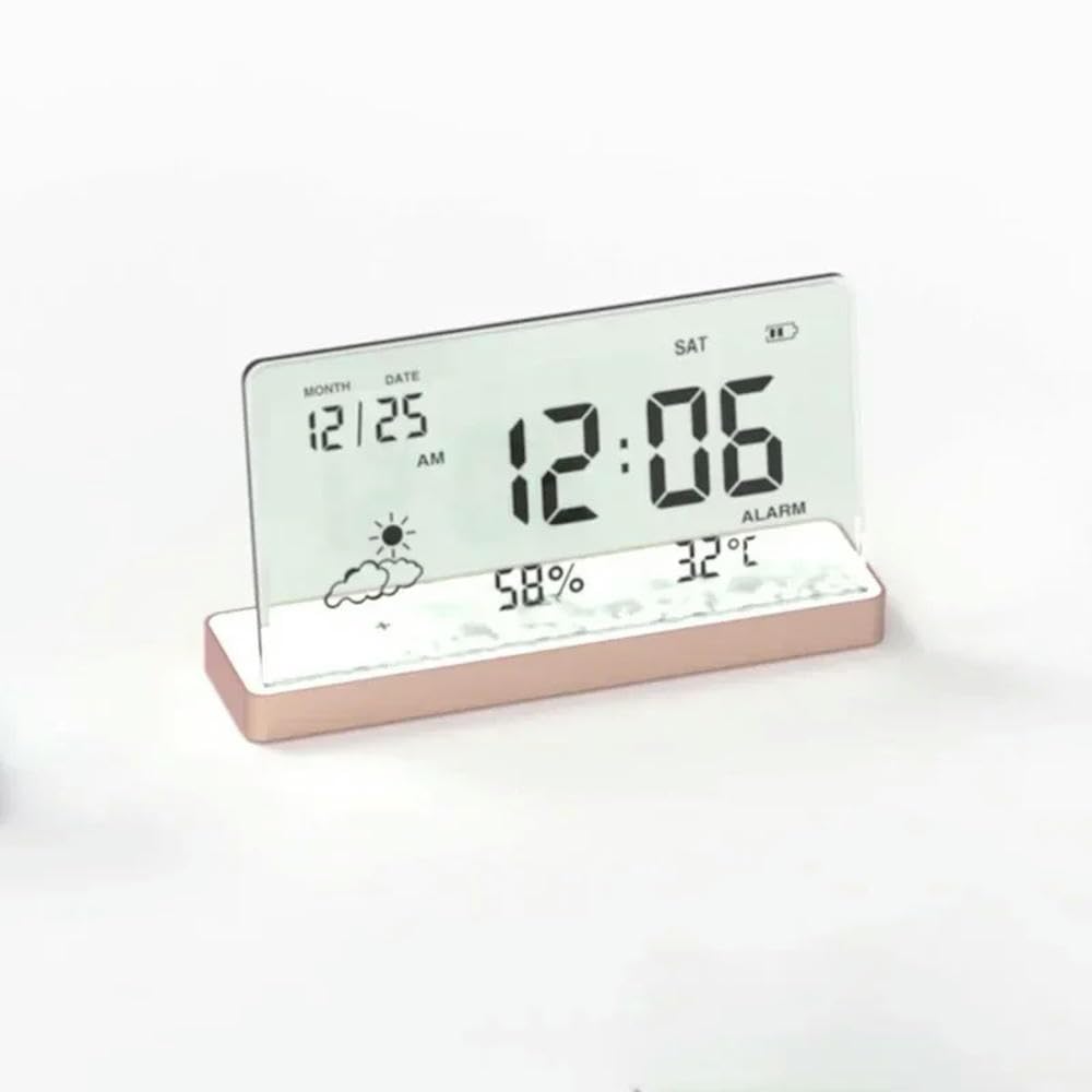 NYSDM - Orologio digitale trasparente con display 3 in 1, grande schermo, temperatura, umidità, data, sveglia, base trasparente, decorazione per casa e ufficio