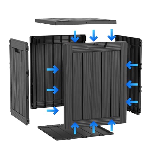 Image of ROJIK Outdoor Storage Housing Deck Box - Waterproof Patio Furniture, Garden Tools, Cushions, Pool Accessories Storage Bench with Lockable Lid and Side Handles (Black, 28 Gal)