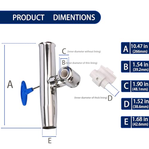 Image of Amarine Made Stainless Clamp on Adjustable Fishing Rod Holder for Rails 1-1 /2 inch to 1-3 /4 inch
