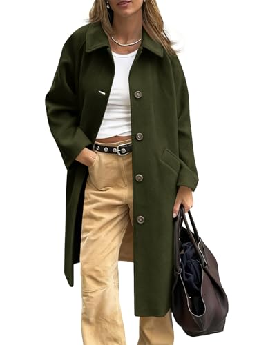 Image of Cicy Bell Womens Long Single Breasted Coats Lapel Collar Peacoat Fall Winter Casual Trench Coat Jacket Outwear