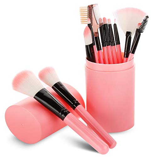 Preisvergleich Produktbild MakeUp Pinsel Set - 12 Stücke Weiche Professionelle Schminkpinsel Kosmetikpinsel mit Lidschattenpinsel Gesichtspinsel Pinsel Erröten Bürste Anzüge Pinselset (Rosa B)