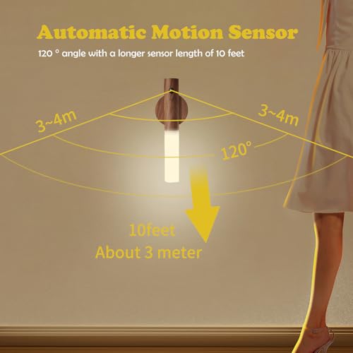 LANDGOO Wooden Motion Sensor Lights Indoor, Magnet Body Hallway Rechargeable LED Wireless Battery Operated Wall Sconce, Portable Decor Torch Night Lighting for Bedroom (Walnut Wood 2PCS) - Image 5