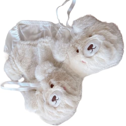 Soutien-gorge en fourrure et culotte peluche femme sous-vêtements kawaii sans armature