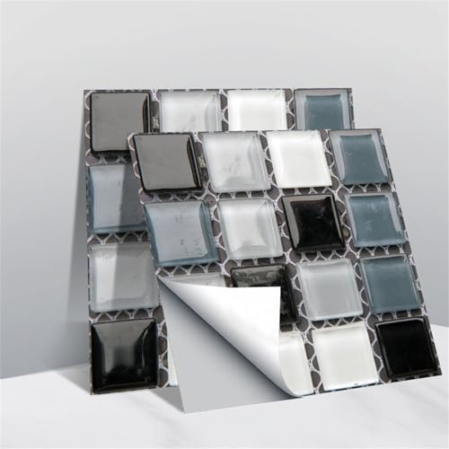 DOTBUY-SHOP Pegatinas Baldosas Cocina Baño, Estilo Vintage Azulejos Adhesivos PVC Autoadhesivo Impermeable 10x10cm Paneles Decorativos para Pared para Bricolaje (Gris,30 Piezas)