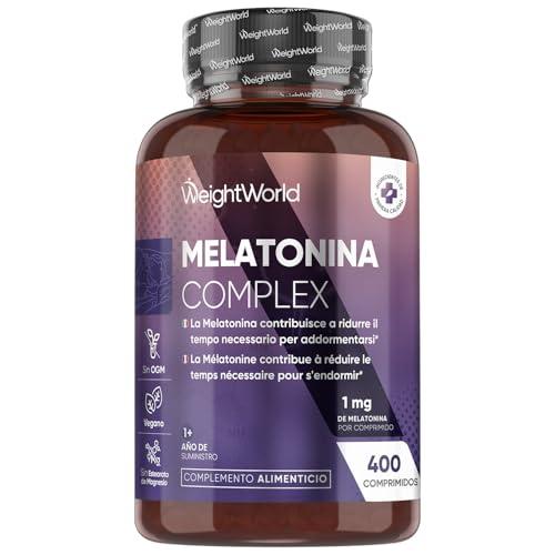 Melatonina 1mg - 400 Comprimidos con Magnesio, Extracto de Pasiflora, Vitamina B6 y Extracto de Manzanilla - Contribuye a Reducir el Tiempo Necesario para Conciliar el Sueño - Para 1 Año, Vegano