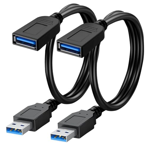 2 Pack USB 2.0 Extension Cable 3m/10ft A Male to A Female Charging and Syncing USB Extender Cord for Computer to link USB Devices like Hub Mouse Keyboard Camera Flash Drive and more (Black)