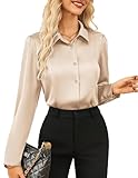 Satin Blouses for Women, Long Sleeve Business Shirt, Work Dressy Casual Tops, Professional Office Outfit Beige Medium