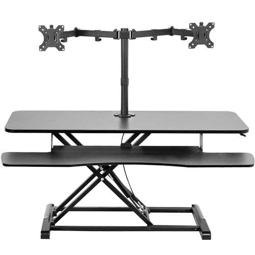 Image of VIVO Height Adjustable 42 inch Standing Desk Converter with Dual 13 to 30 inch Monitor Stand, Sit Stand Monitor Mount and Desk Riser, Black, DESK-V042KB-M2