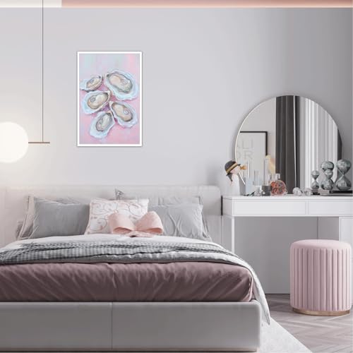 Image of Pastel Blue Oyster Shell Poster Abstract Beachy Shell Canvas Wall Art Trendy Colorful Coastal Shell Picture Prints Painting For Home Living Room Kitchen Restaurant Wall Decor 8x12in Unframed