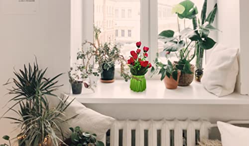 Image of RED Artificial Flower with Realistic Green Leaf Pot /Tree and Real Feeling Romantic Flower for Home Decoration Flower with Vase Pot Bonsai Plant (RED)
