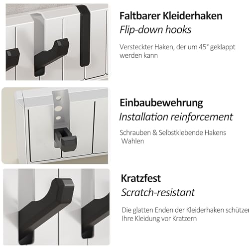 Garderobenhaken Wand, Faltbarer Kleiderhaken mit 6 Haken, Hakenleiste Garderobe, Wandhaken Selbstklebend & Schrauben, Garderobenleiste Wandgarderobe für Jacken, Mäntel, Hüte, Schals, Handtaschen