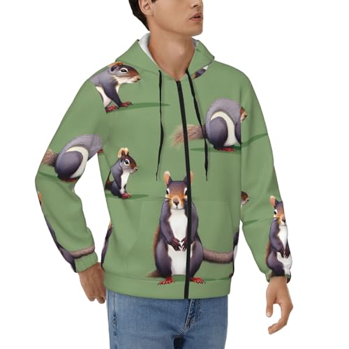 Sweat à capuche homme fermeture éclair cordon de serrage imprimé écureuil