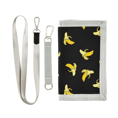 JHKKU Banana Kids Wallet for Boys Girls, Teen Canvas Trifold Purse with Zipper Coin Pocket