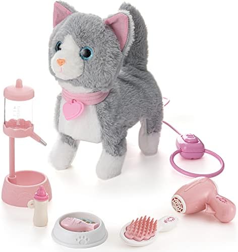 Kdorzos Interactive electric plush kitten toy, cute electric pet cat for children, robot cat Walking, nodding tail wagging Pet Toy for Toddler Kids Girls Boys