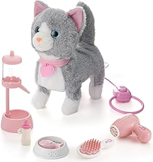 Kdorzos Interactive electric plush kitten toy, cute electric pet cat for children, robot cat Walking, nodding tail wagging Pet Toy for Toddler Kids Girls Boys