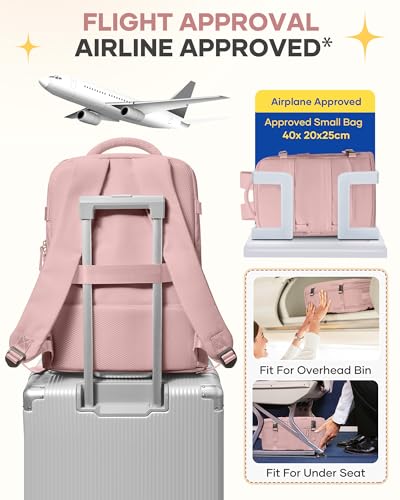 Image of coofay Personal Item Travel Backpack for Women Airline Approved Carry on Backpack Flight Approved Waterproof Sports Luggage Backpack Casual Daypack Small Hiking Backpack Pink Backpack