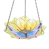 MUMTOP Hanging Outdoor Bird Bath - Glass BirdBath Butterfly Outdoor Bird Feeder for Garden Yard Decoration (Yellow Flower Shape)
