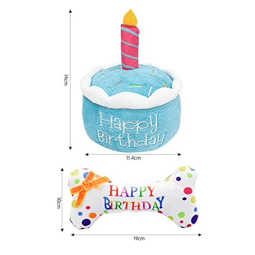 MINSHUXI Hund Geburtstagstorte Spielzeug Quietschendes Hundespielzeug Geburtstagsknochen Plüsch Quietschend Spielzeug Kuchen Spielzeug für Haustier Interaktives Geburtstagsgeschenk