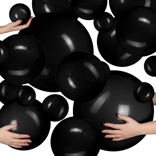 Sratte 20 Pcs Inflatable Beach Balls Bulk, Multiple Sizes Summer Swimming Pool Balls for Adults Hawaii Luau Party Supplies(Black,Classic)