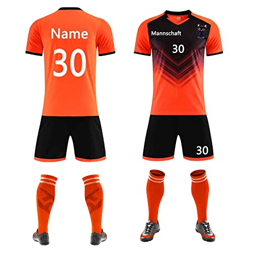 HOOJUEAN Maillot Football Personnalisé Nom Numéro Logo de l'équipe pour Hommes Femmes Fille et Garçon Personnaliser Maillot, Enfant de Football Soccer Jersey(Color:Orange) Cover