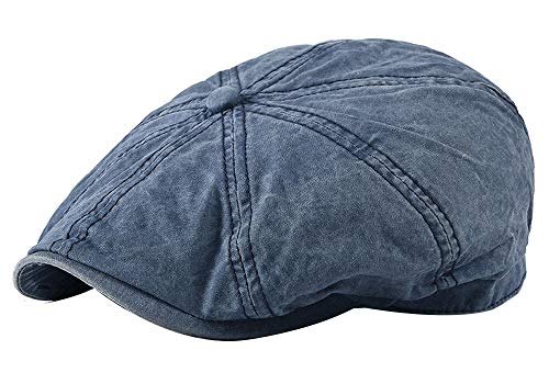 Kangqifen Mens Flat Cap 8 Panel Washed Cotton Outdoor Sun Protection Newsboy Cap(Denim Blue) #TOP1