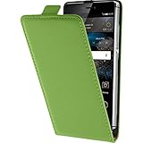PhoneNatic Kunst-Lederhülle kompatibel mit Huawei P8 - Flip-Hülle grün + 2 Schutzfolien