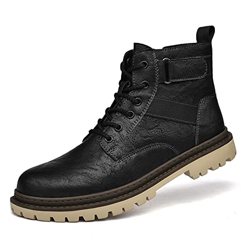 visionreast Botas de moto para hombre con cremallera, botines transpirables, informales, de piel, de cabeza redonda, botas cortas para exteriores, antideslizantes, para saltar, Negro , 43 EU Cover