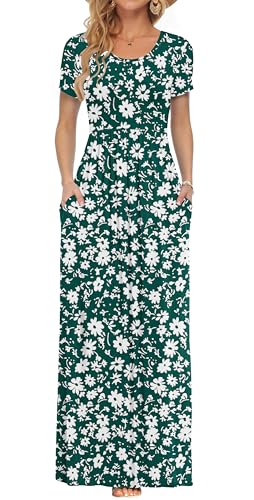 AUSELILY Maxi Dress for Women - Summer Casual Long Dresses for Ladies with Pockets XXL Green Daisy