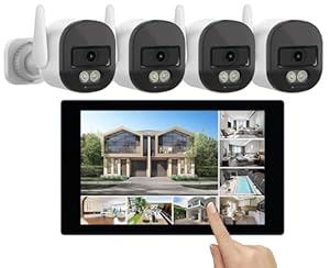 VisorTech Funk Überwachungssystem: WLAN-6-Überwachungsrekorder, 10, 1"-Touchscreen-Monitor, 4 Kameras (Überwachungskameras außen, Überwachungskamera Netzwerk, Camera)