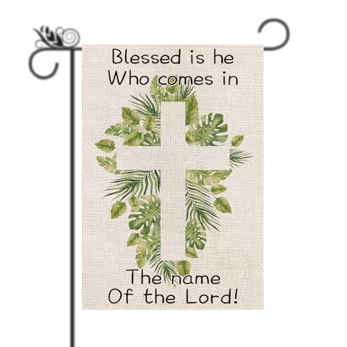 Palm Sunday Decor - Christian Garden Flag Religious Cross Burlap Vertical Double Sided Farmhouse Yard Outdoor Decorations 12.5 x 18 Inch