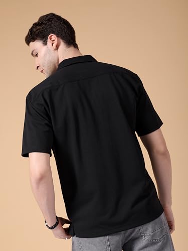 Image of The Indian Garage Co Men Polycotton Relaxed Fit Self Design Half Sleeves Cuban Collar Street Wear Shirt