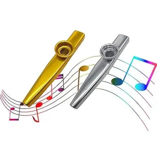 2 Pack Metal Kazoo Musical Instruments, With Lanyard, 2 Colors Kazoo, For Kids Music Lover, A Good Companion For Guitar, Ukulele, Violin, Piano Keyboard