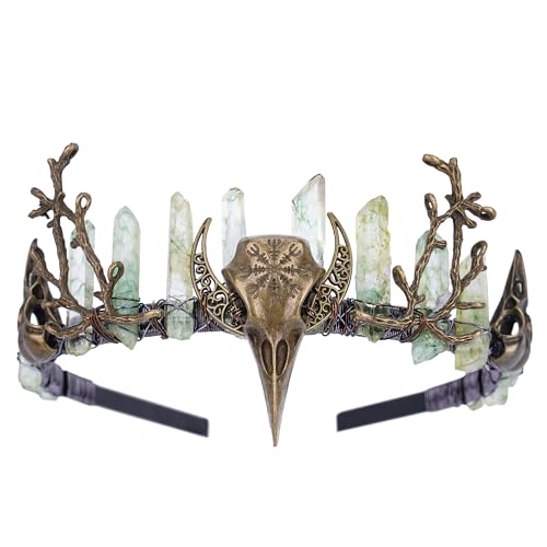 PartyforU Couronne d'elfe noir pour cosplay de la Renaissance, coiffe gothique en bronze avec cristal pour costume de sorcière d'Halloween