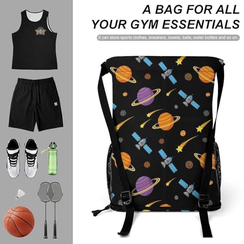 Drawstring Backpack for Women, Galaxy Space Astronaut Portable Lightweight Sports Gym Bag, Elegant Reusable String Backpack for Yoga, Camping3