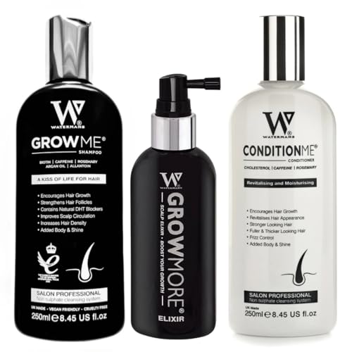 Watermans Hair Growth Bundle – Shampoo, Conditioner & Leave-In Elixir Treatment | Hair Survival Kit for Thicker, Stronger Hair with Biotin, Rosemary & DHT Blockers