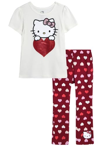 Image of Hello Kitty Girls Legging Set - 2 Piece Short Sleeve Graphic Tee Shirt for Girls and Matching Leggings for Kids Clothing Set