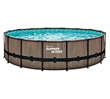 Summer Waves Elite Pool rund 488 x 122 cm mit Skimmer Komplettset - Schwimmbad Gartenpool - Rattanoptik grau Pool mit Filterpumpe SFX1500