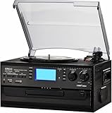 ORCC 10-in-1 Bluetooth Turntable Record Player with Built-in Speaker, Vinyl Turntable CD Cassette and FM/AM Radio Combo, AUX in RCA Out USB MP3 Recording Headphone Jack Compact