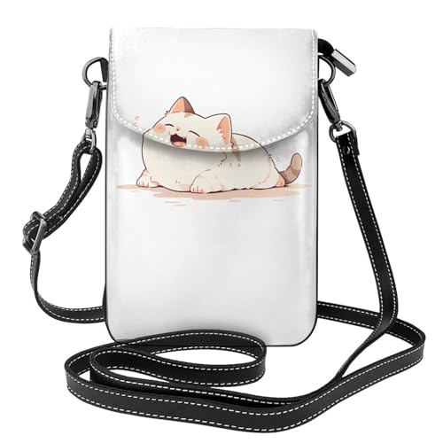 Petit sac téléphone motif chaton bâillant pochette cuir femme