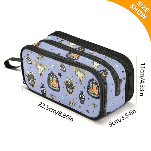 Image of ZAZYXTJ Witch Tarot Large Capacity Pencil Case 3 Compartment Pen Pouch Storage Canvas Makeup Bag for School Office Teen Girl Boy Men Women