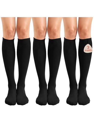 Image of Buauty 3 pairs Knee High Socks for Women, Casual Tube Socks, Athletic Socks Solid & Striped Sport Socks Outdoor Fashion