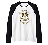 Feliz Año Nuevo Champagne Año Nuevo Hombres Mujeres Camiseta Manga Raglan