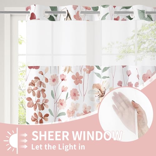 Litabel No Hook Pink Watercolor Floral Shower Curtain and Liner Set, 72x86 by Litabel - Used condition - Image 3