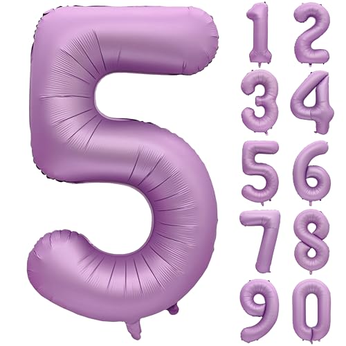 Image of 40 In Matte Lavender Purple Birthday Number 5 Helium Foil Mylar Balloon | Helium Foil Mylar, Suitable Boys' And Girls', 5st 15th Birthday Parties, Anniversary Celebration, five Balloon Purple paryt