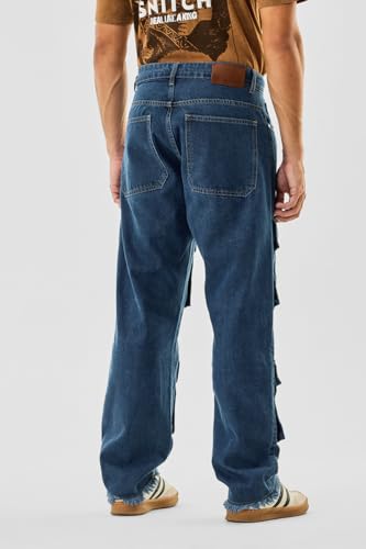 Image of SNITCH Men Cargo Pants | Baggy Fit with Multiple Utility Pockets & Turned-Up Cuffs | Cotton Blend Fabric for Streetwear & Casual Outings