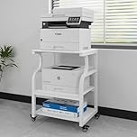 PUNCIA 3-Tier Movable Printer Stand Table with Storage, Large Rolling Cart on Wheels with Adjustable Shelf for Home Office Unit Organization Trolley for Heat Press 3D Printer Copier Machine White